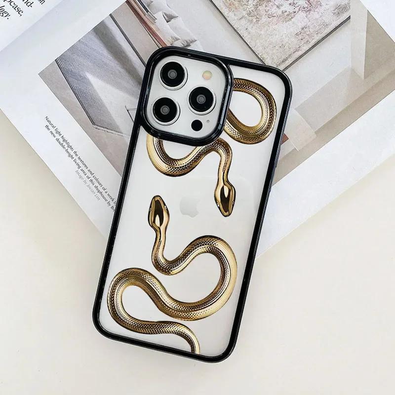 Luxurious Gold Snake Clear Case for IPhone 16 12 14 13 11 Pro Max Mini X XR XS 15 8 Plus Case Dragon Fundas for IPhone 13 Cover