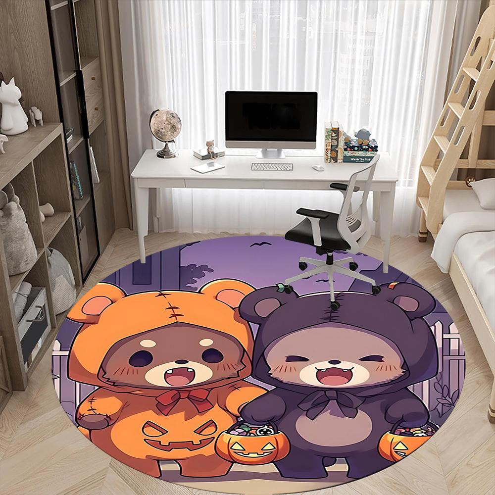 1pc Pumpkin Bear Office Round Area Rug, Under Office Chairs Bedroom Living Room Home Decor, Room Deco, Available in Various Sizes