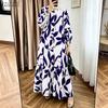 Women Casual Round Neck Loose Long Sleeve Print Long Dress Muslim