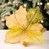 1PCS Christmas Ornament Golden Red Simulation Christmas Flower Handmade Maple Leaf Decorative Flower Christmas Flower Pendant