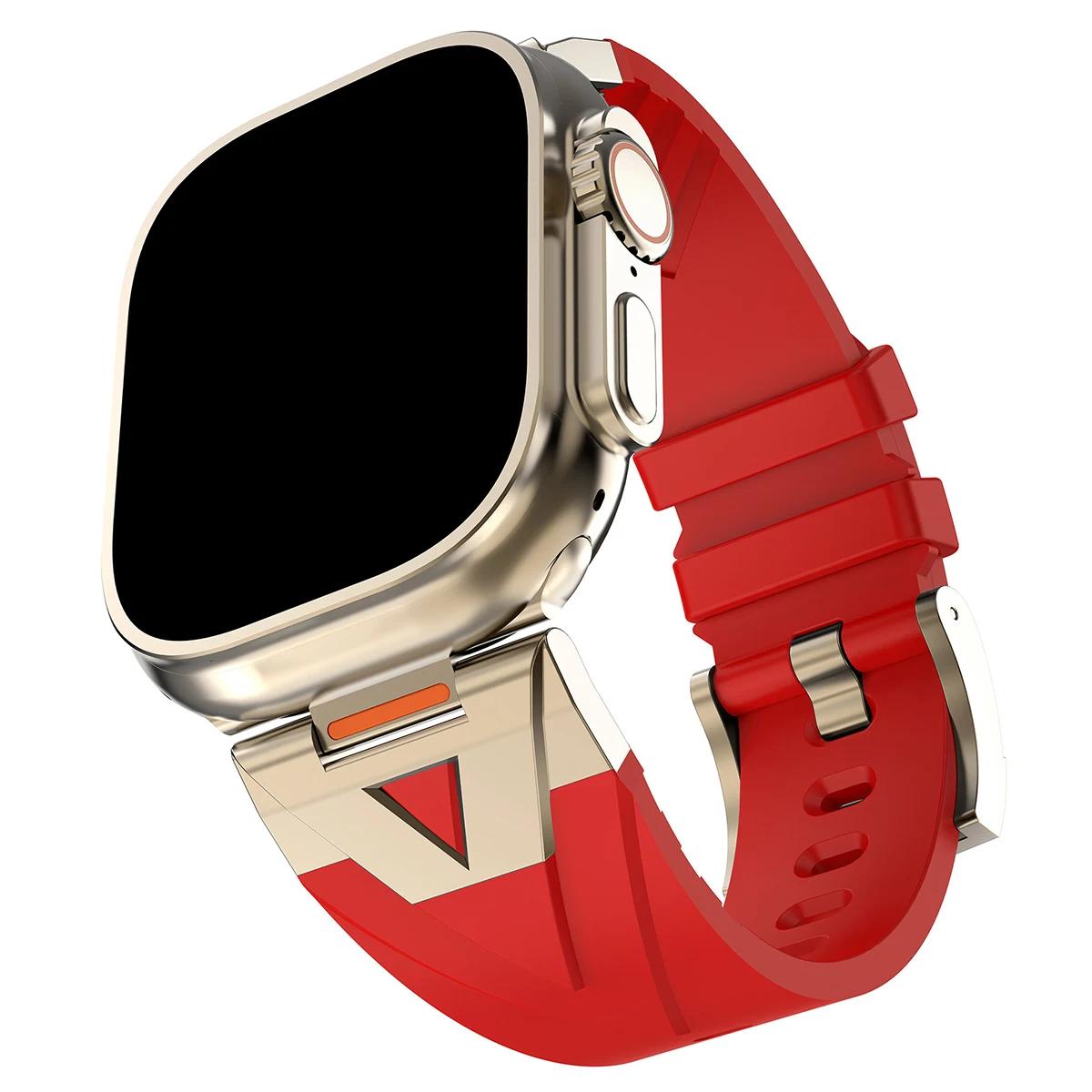 

For Apple Watch Band , Silicone Band for iWatch Series 10 9 8 7 SE 6 5 4 3 2 1 with Metal Adapter Luxury Cool Design Sport Strap 42 44 45 49 s10-46mm червоний