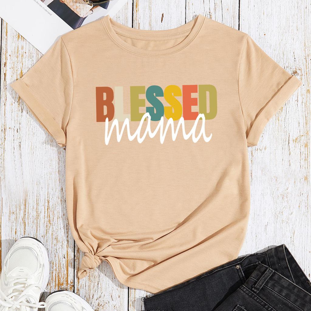 Cotton T-Shirt Short Sleeve Round Neck Women 2d Print Tops