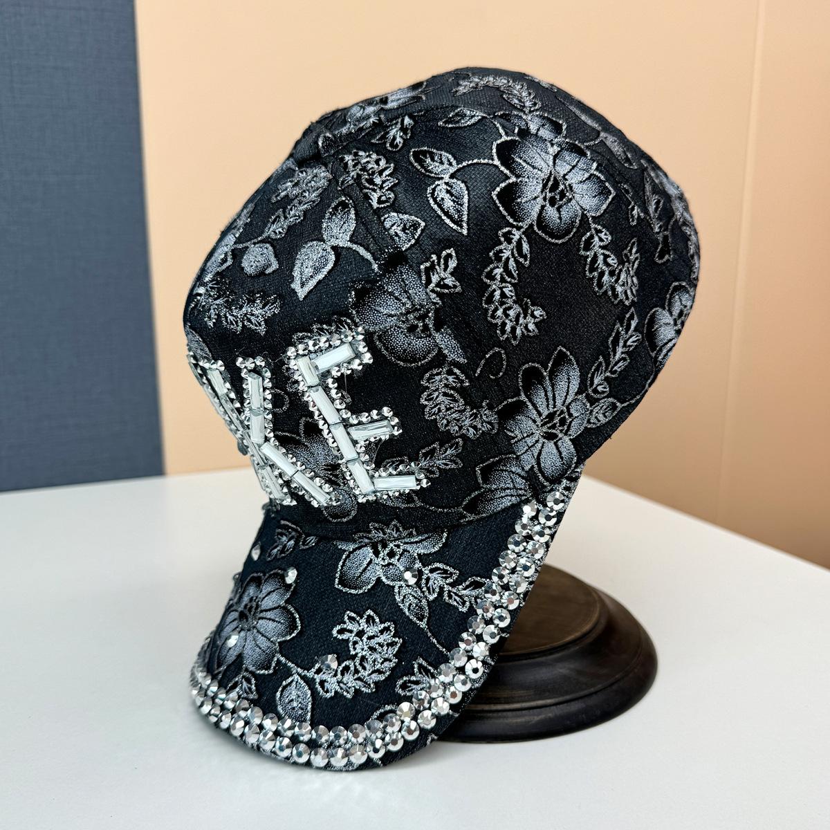 

New Lace Baseball Cap Diamond Alphabet Cap Outdoor Travel Shopping Hat Fashion Ladies Hat Adjustable