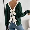 Women's Fall Winter Long Sleeve Round Neck Pullover Sweater with Back Knit Top