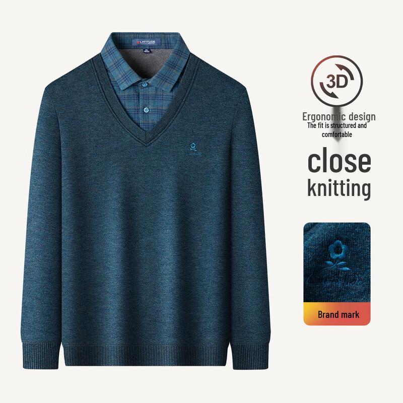 MONTAGUT Men's Faux Two-Piece Cashmere Blend Fleece Knit Shirt