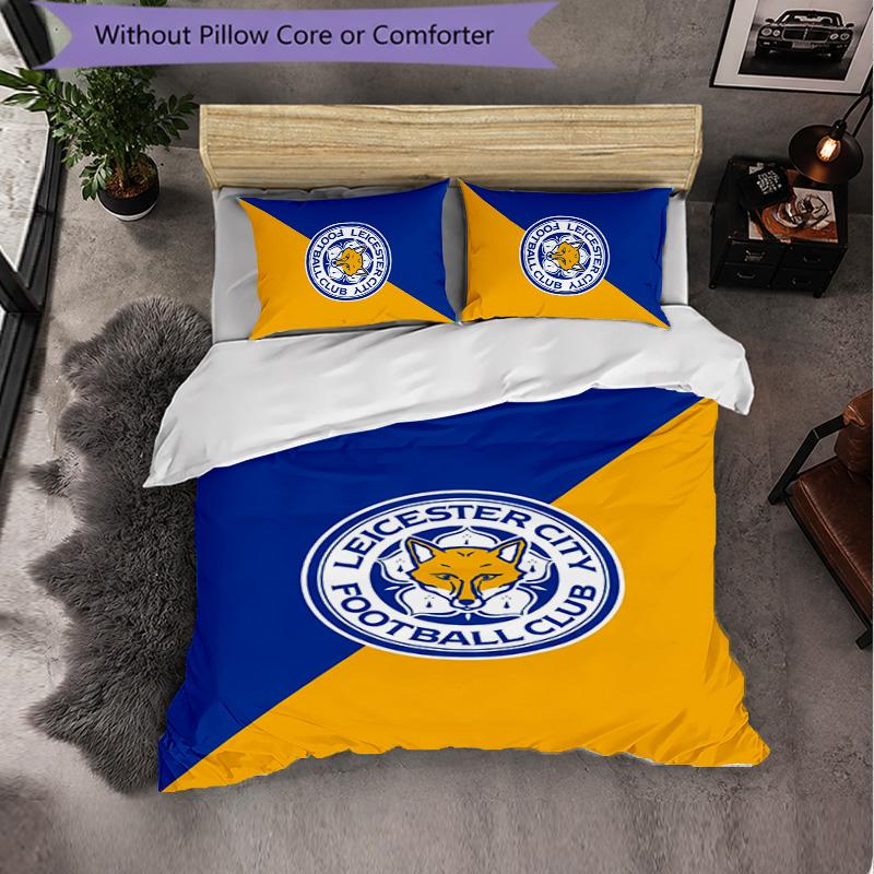 Leicester City Football 3 Piece Bedding Set Soft Duvet Cover Set with Pillowcases Printed Bedroom Decor Set for Home