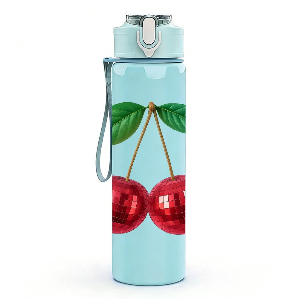 1PC Fresh Cherry Fruit 750ml Color Plastic Sports Water Bottle Leakproof Flip Straw Lid Suitable for Sports Office Home Use