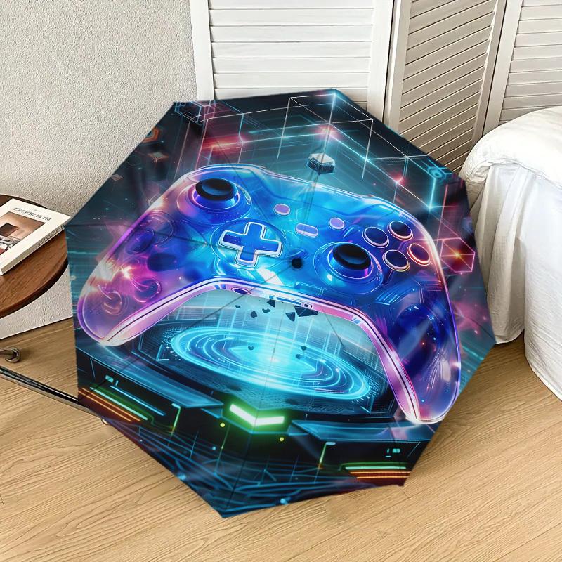 1pc Neon Gaming Controller Pattern Umbrella Design Automatic Opening and Closing Umbrella, High-quality Travel Umbrella, c1128023