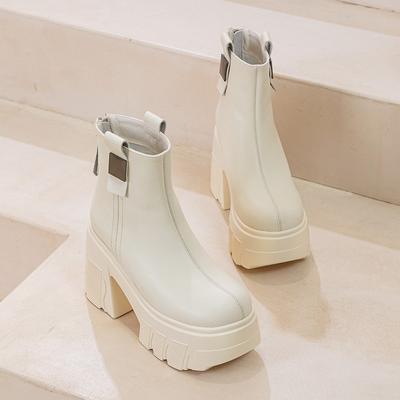 11cm Height Women's Platform Boots Fashion Leather Plush High Heel Boots Womens High Quality Velvet Ankle Boots Botas Para Mujer