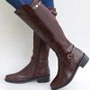 Damenstiefel aus Leder mit klobigem Absatz, lange Stiefeletten, kniehohe Stiefel für Damen, Winterschuhe, Schlabberstiefel für Damen, breite Wade