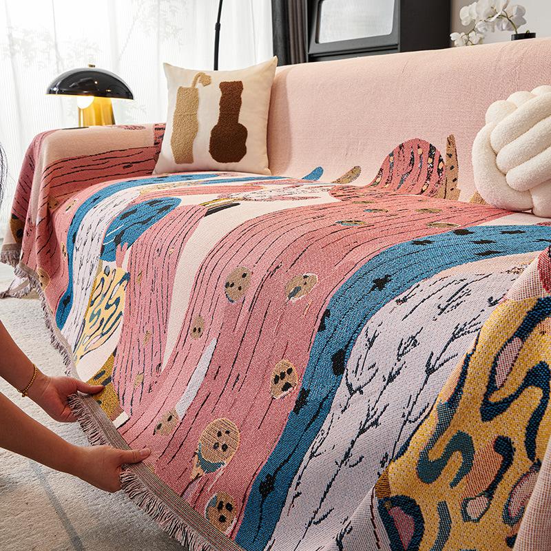 Chenille Sofa Cover Reversible Cactus Pattern All Season Stretchable Slipcover for L-Shaped 2 3 4 Seater Couch