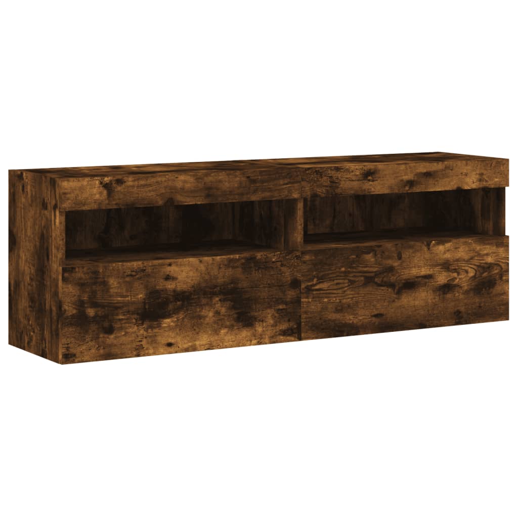 Vidaxl Ścienne Szafki Tv Z Led, 2 Szt., Przydymiony Dąb, 60X30X40 Cm