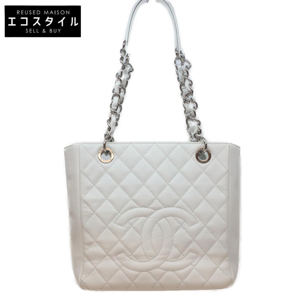 CHANEL No. 15 White Caviar with Silver Hardware PST Tote Tote Bag whiteUsed