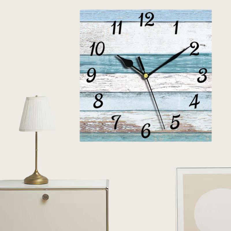 24 Cm Fashion Originality Wooden Square Wall-mounted Clock Quiet Desk Clock for Kitchen Office Living Room Study Dining Room