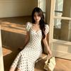Summer popular wear French super beautiful unique beautiful skirt simple generous decent white polka dot dress