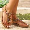 Bohemian Rhinestone Pinch Sandals Women's Summer New Beaded Elastic Foot Cover Flat Herringbone Beach Shoes