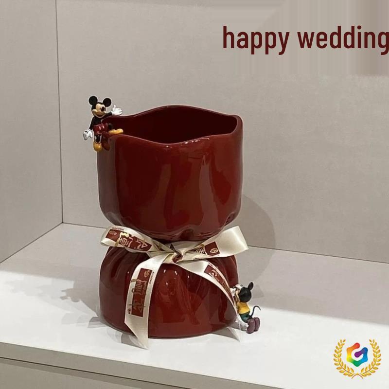 

Ceramic Red Vase: Wedding Gift, Floral Arrangement, Tabletop & Entryway Decor Small Red Vase (Water-Friendly)