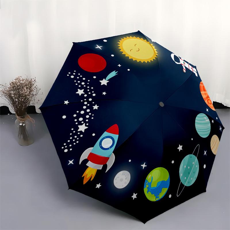 1pc Space Adventure: Rockets, Planets, Astronauts, Stars Umbrella with Plastic Handle,Suitable for All Seasons UmbrellaPT524