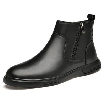 Men's Leather Mid-High Martin Boots: Autumn/Winter, Zipper, Slip-On, Plush Lining, Large Size, Casual Cowhide Boots