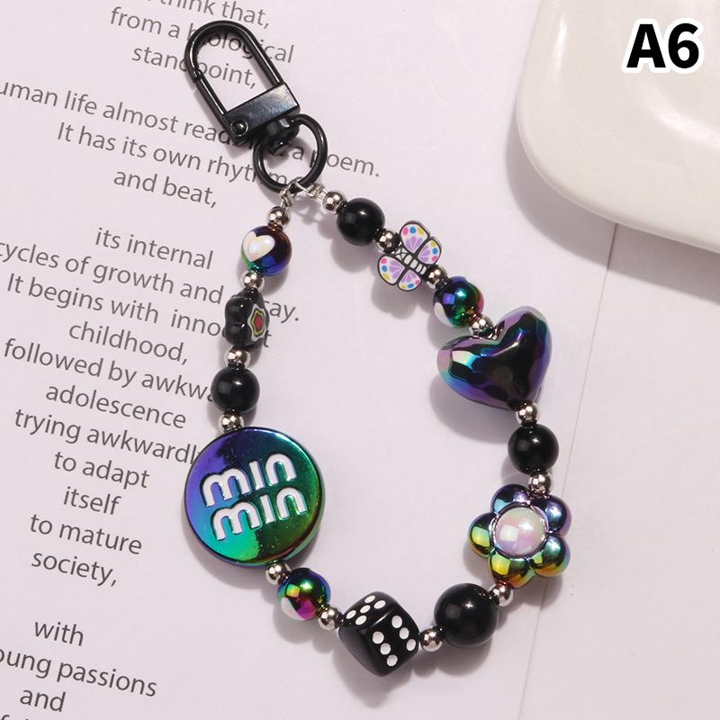 

Acrylic Color-Plated Heart Love Keychain Cute Flower Beaded Keyring Bag Pendant Charms Earphone Case Decoration Accessories