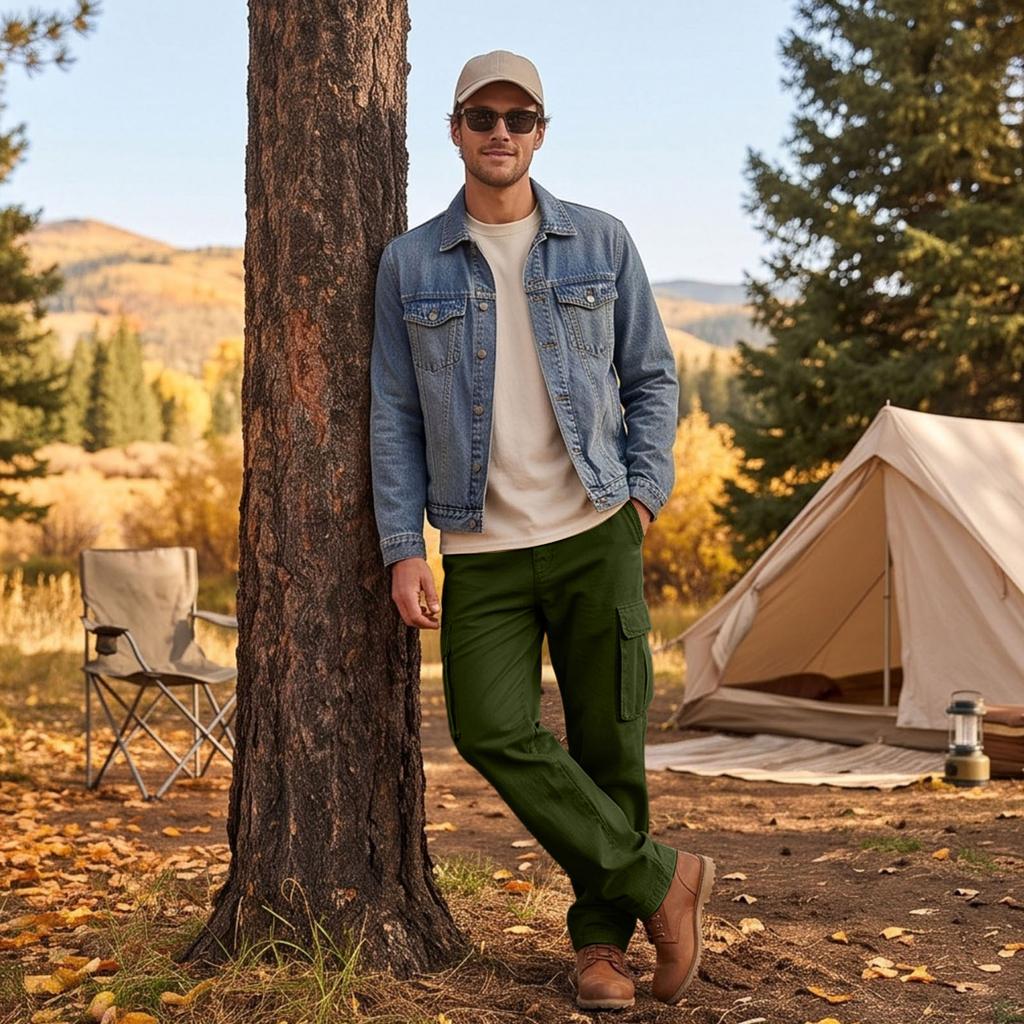 Men's Multi-Pocket Cargo Pants for Outdoor Hiking and Work