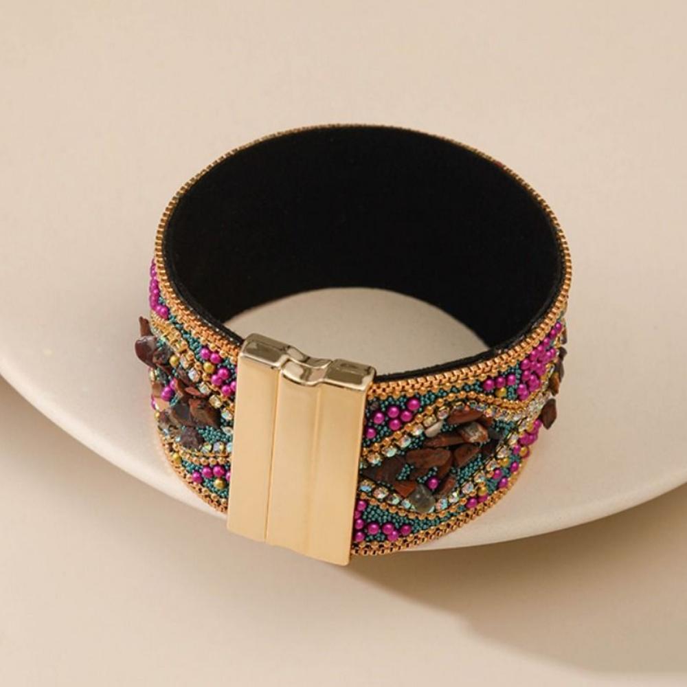 Bohemian Rhinestone Women's Bracelet Ethnic Style Handmade Female Bangle  Fashion Accessory