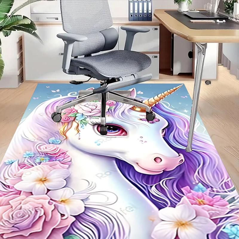 1pc Unicorn Flowers Carpet Anti Slip Polyester Floor Mat for office.Bedroom