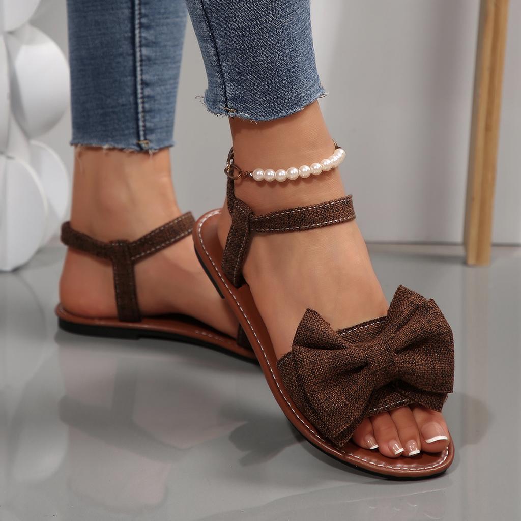Fashion Women Cute Bowknot Sandals Beach Vacation Fashion Shoes Women Casual Versatile Flat Roman Sandals Trend Designer Flat Sandals