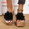 Fashion Aphixta 9cm Heels Slides Pearl Crystals Appliques Shoes Woman Slippers Flip Flops Wedge Heel Platform Woman Beach Zapatos Mujer