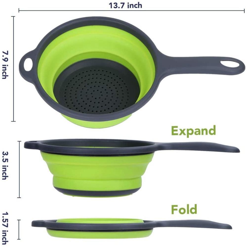 Fruit Collapsible Washing Silicone with Handle Colander Dish Draining Basket Drainer Strainer