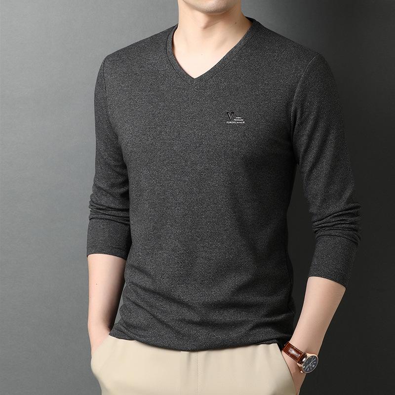 Spring New Cotton Sweetheart V-neck Long-sleeved T-shirt Men's Fashion Korean Style Casual Loose Men's Bottoming Shirt