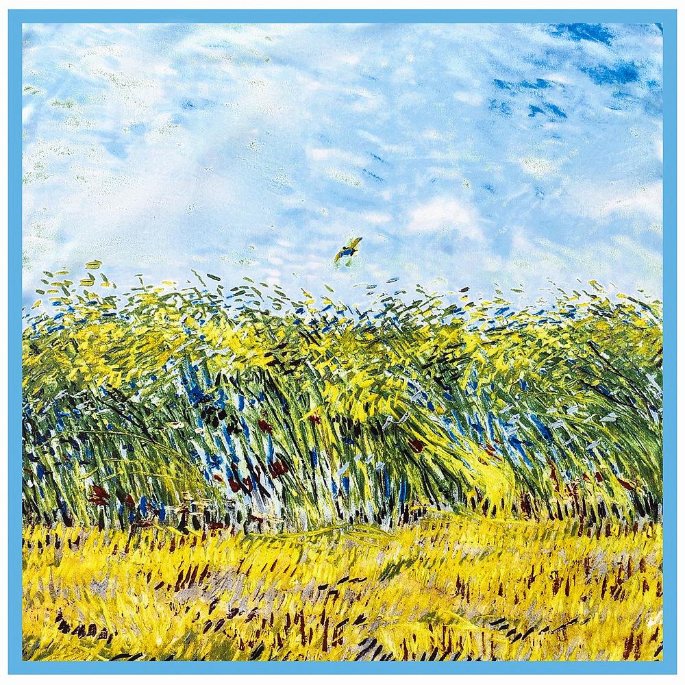 90cm Silk Scarf Vangogh Oil Printing Hair Neck Square Office Ladies Shawl Bandanna Muslim Hijab Handkerchief Muffler Foulard