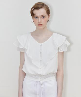 SINOON V-Neck Ruffle Blouse (White)