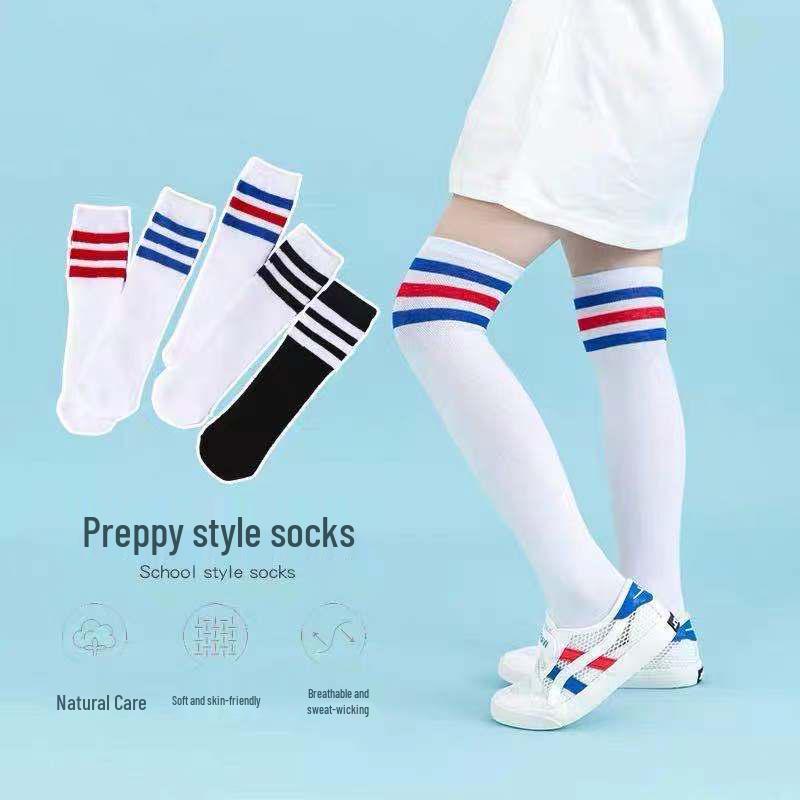 Kids' Mesh Ruffle Mid-Calf Socks, Thin Cotton, Knee-High for Girls & Boys, Football Style
