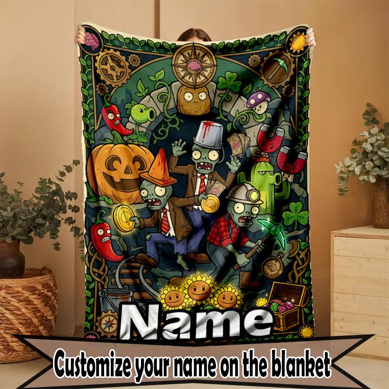Custom Name Personalized Plants vs. Zombies Print Blanket, Home Decor, Bedroom, Sofa, Camping, Couch, Gifts for Birthday Christmas