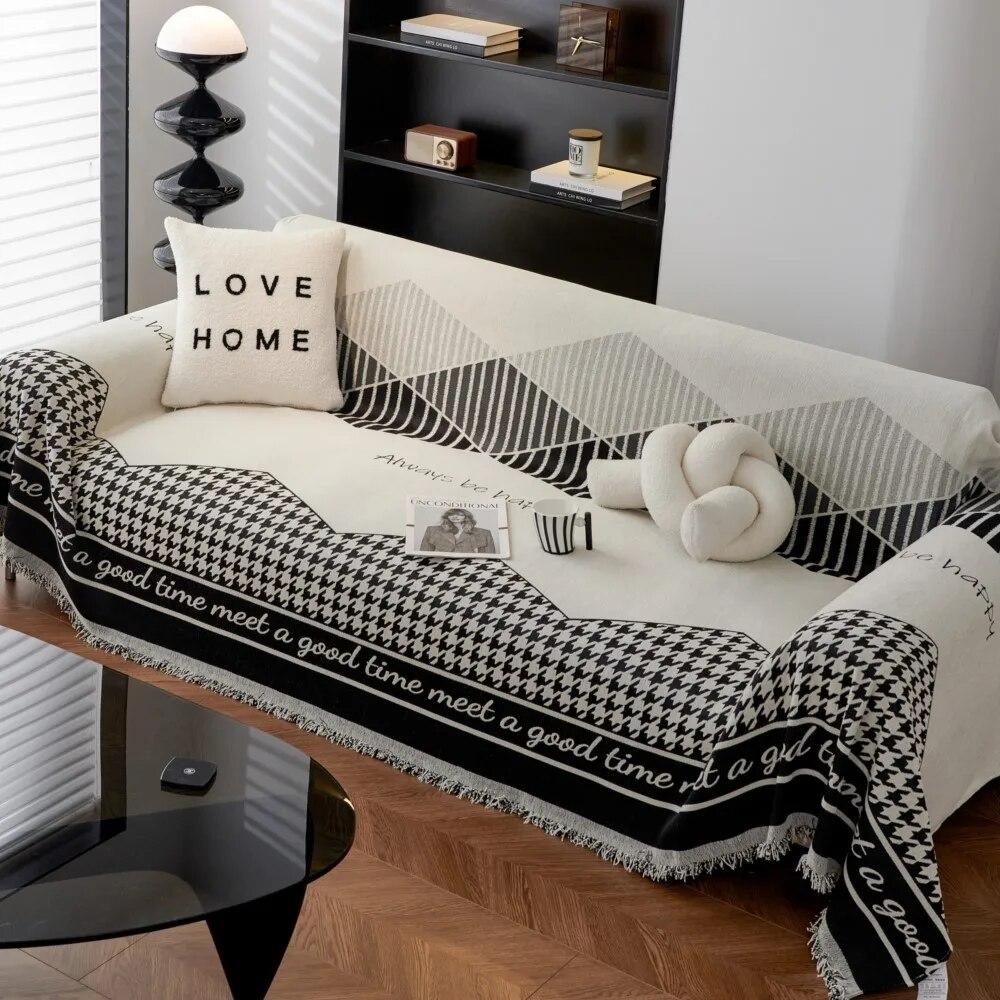 Housses De Canapé Sofa Cover Towel Vintage Houndstooth Cloth Sofa Four Seasons General Sofa Cushion Full Cover Towel Blanket
