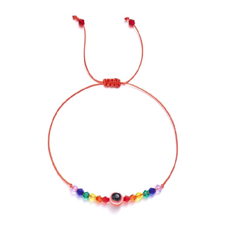 

Knotted Rope Evil Eye Hanadchain Rainbow Beads Bracelets Adjustable Size красный