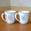 Auspicious gift for 77th birthday celebrations, wishing for good health and safety. Arita ware mugs, pair, with a flower and six gourd design, gift ta