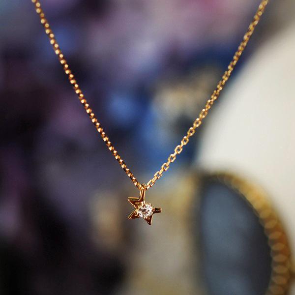 18K Gold & Platinum Star Pendant Necklace, S925 Sterling Silver, Classic Style