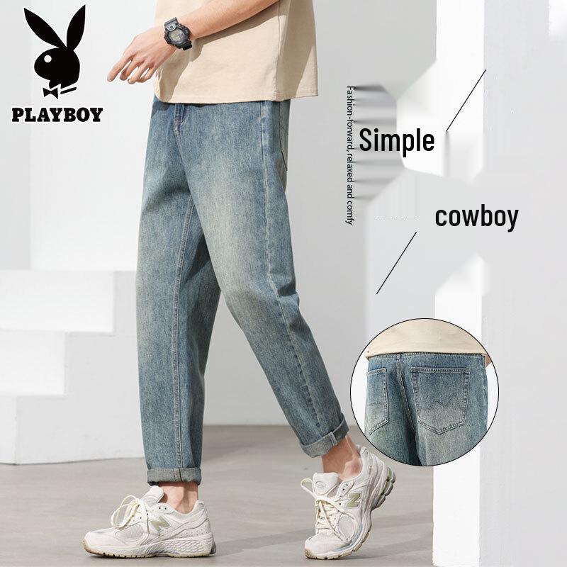 PLAYBOY Men s Washed Distressed Blue Tapered Denim Jeans 30