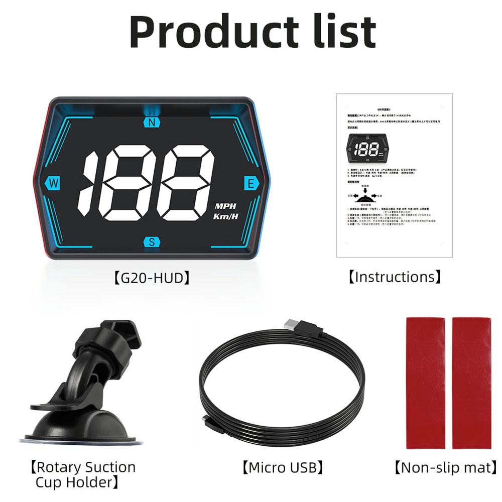 

GPS-компас, цифровой спидометр, автомобильный HUD, сигнализация превышения скорости, большой шрифт, автомобильные аксессуары для автомобилей, грузовиков, автобусов, проекционный дисплей G20