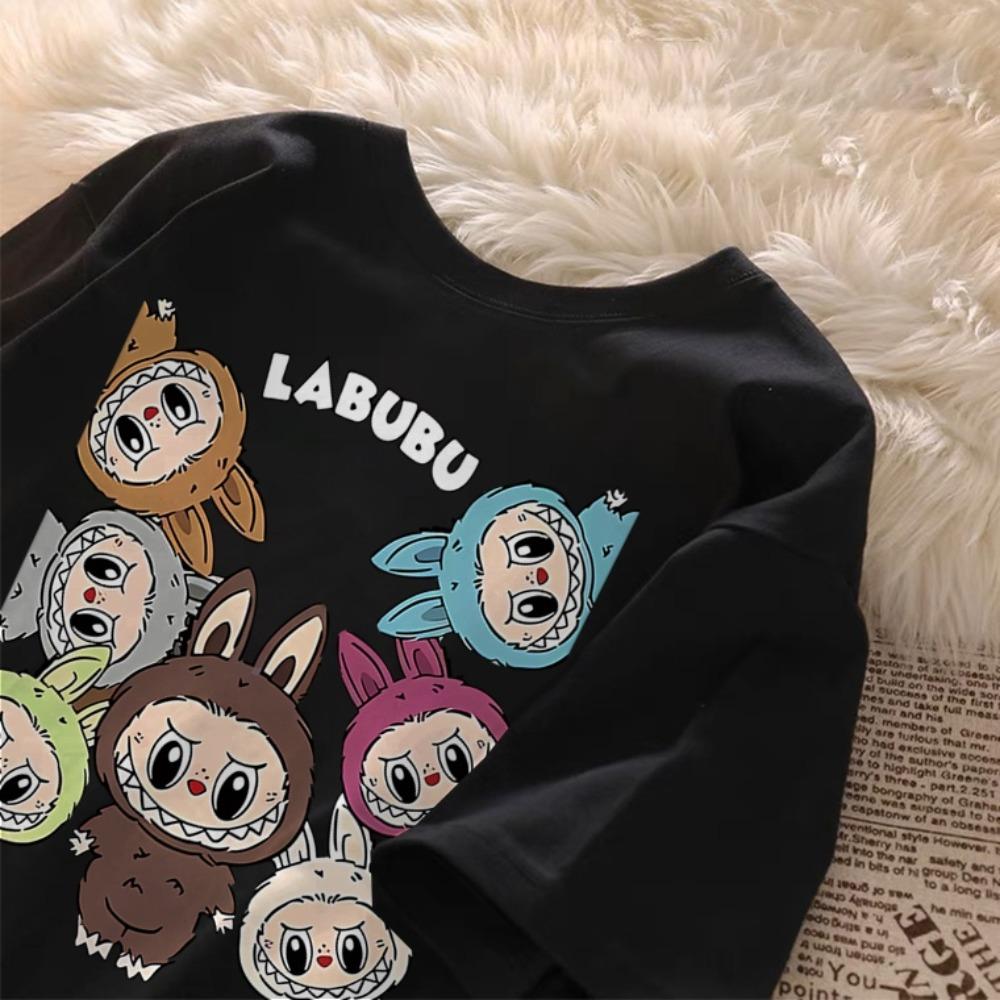 

Детская футболка с принтом LABUBU в корейском стиле, модная и популярная, для девочки, с круглым вырезом, с коротким рукавом, повседневный и удобный топ 130