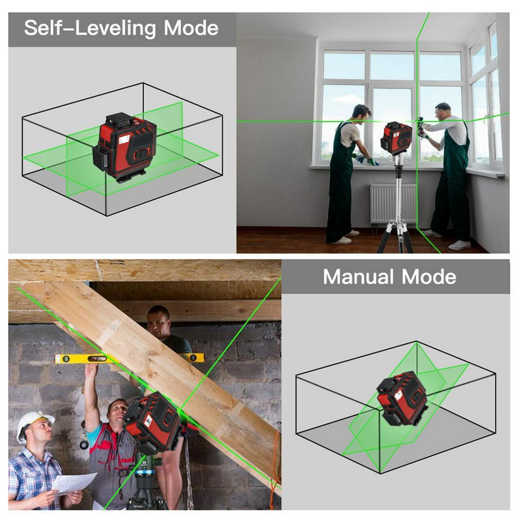 16/12/8 Linjer Laserpassare Professionell Självnivellerande 4D 360 Horisontell Vertikal Grön Laserstråle Linje Byggmätverktyg Grön / Röd