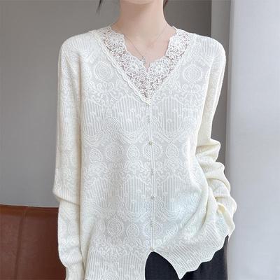 2025 Französisches Spitzen-Camisole mit V-Ausschnitt: Damen Langarmshirt für Herbst/Winter
