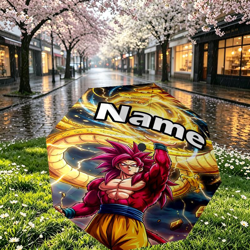 Custom Name Personalized Anime Print Umbrella, Auto Open Close, 8‑Rib Sturdy Frame, Commute Camping Hiking Use, Birthday Gift