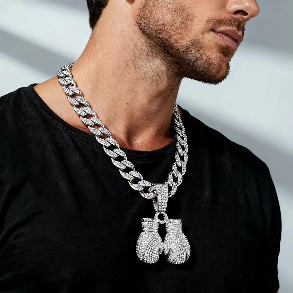 Hot Selling Personality Niche Street Hip-hop Rap Boxing Set Pendant Cuban Chain Retro Boxing Glove Necklace