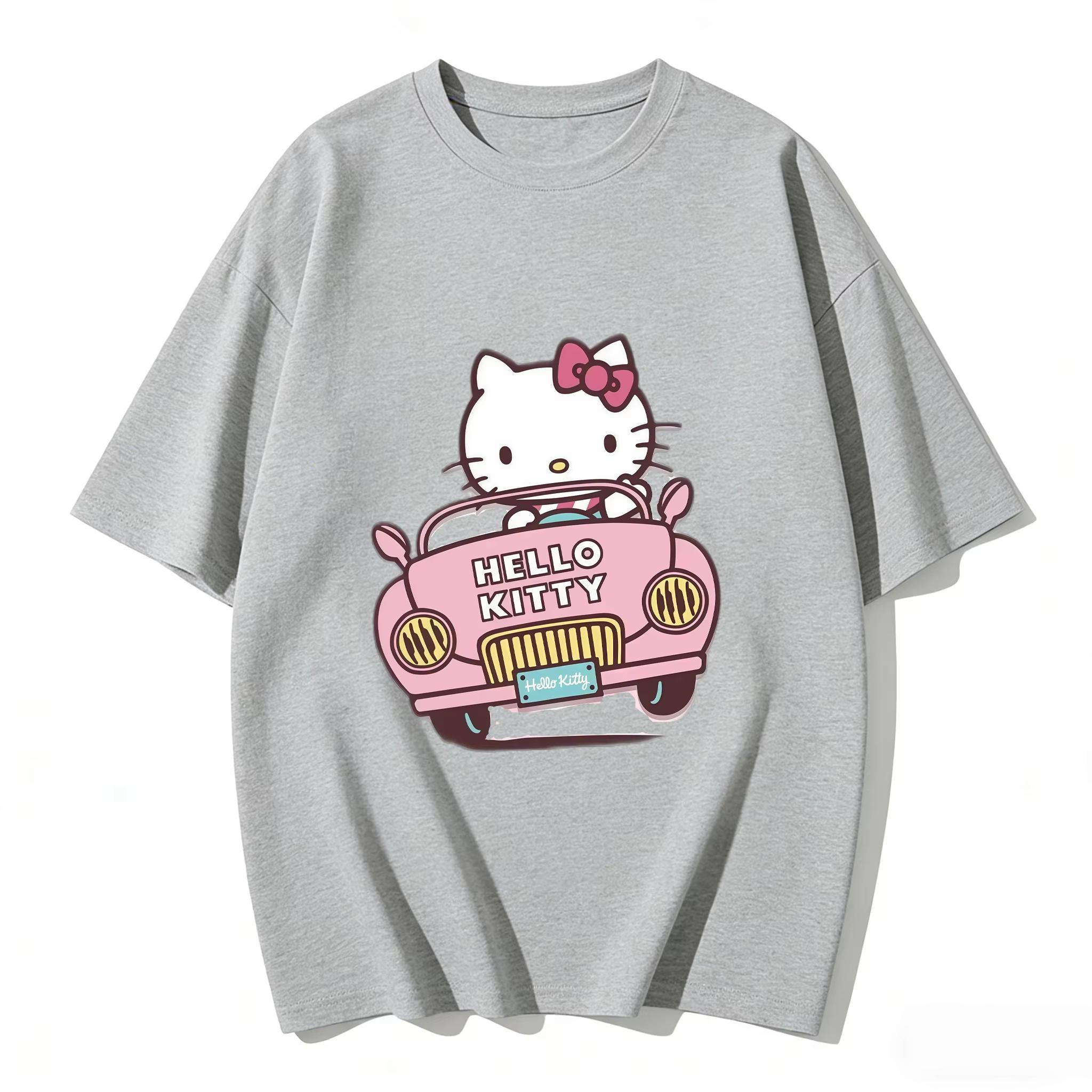 

2026 new Summer HelloKitty Cute Graphic Tee Casual Short Sleeve Cotton Top for Women Girls Kawaii Cartoon Print Streetwear S