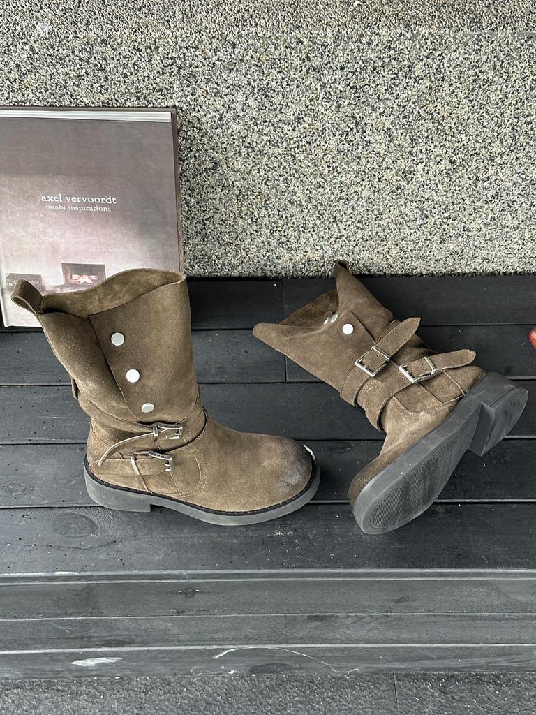 2025 new retro matte two-wear short boots western cowboy boots women's autumn and winter new flat-bottomed round-head Martin boots