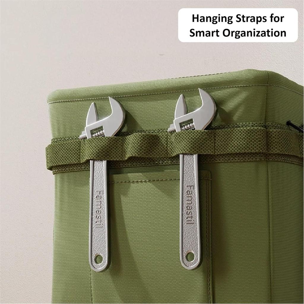 Foldable Tool Storage Box – Thickened Canvas Storage Bag with Hanging Pockets, Waterproof Base, and Steel Frame