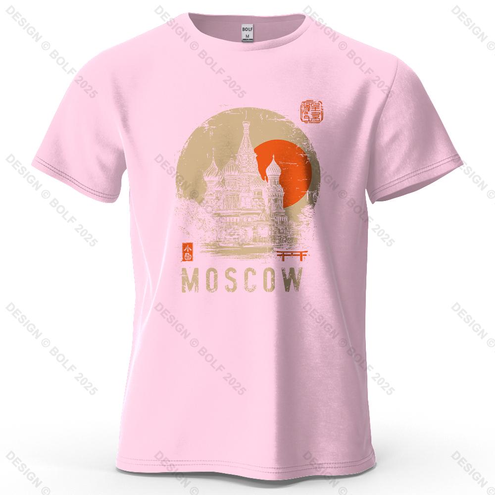 Moscow Scene Printed Men's T-Shirt 100% Cotton Oversized Vintage Artistic Graphic Tees for Women Tops Tees Casual Streetwear